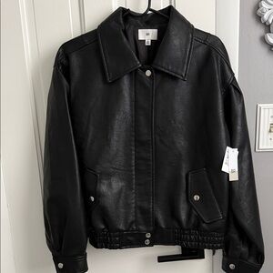 BP Classic Black Faux Leather Jacket for Women